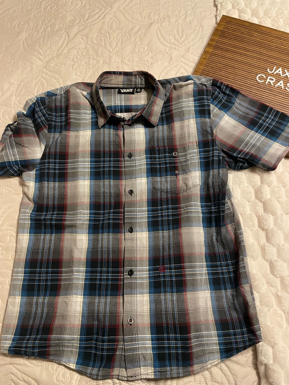Vans Men's Black, Blue & White Plaid Short-Sleeve Button-Down Shirt